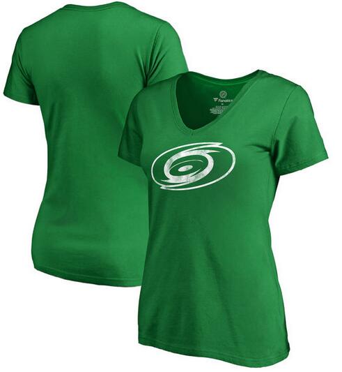 2020 NHL Carolina Hurricanes Fanatics Branded Women Plus Sizes St. Patrick Day White Logo TShirt  Kelly Green->mlb t-shirts->Sports Accessory